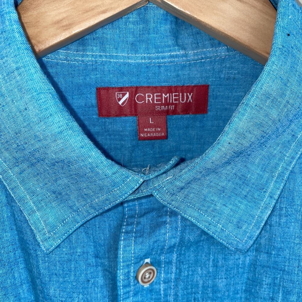 Cremieux Men's Button Down Collar Shirt Short Sleeve Cotton/Linen Large Slim Fit - Picture 3 of 13